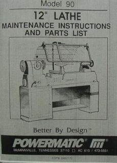 powermatic 90 12 lathe maintenance parts manual 