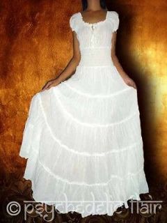 LONG SUN DRESS PEASANT BOHO NEW MAXI WHITE COTTON FULL HIPPIE GYPSY 