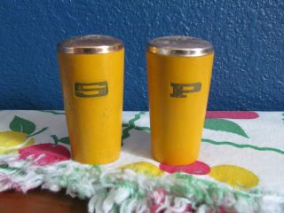 Vintage Retro Old Pair Yellow Wooden Salt & Pepper Shakers Unique 