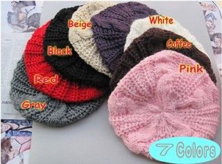 Warm Winter Women Knit Crochet Beret Braided Baggy Beanie Hat Ski Cap 