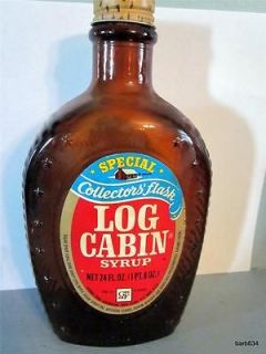 LOG CABIN SYRUP COLLECTORS FLASK BOTTLE AMBER BROWN MT RUSHMORE