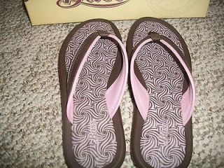 BASS brown and pink Leather Flip Flops or Sandals   Size 9 NEW
