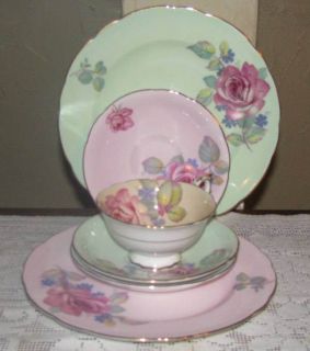 Paragon China Pink Rose Luncheon Plate Cup Saucer Mixed LOT VTG 1935 
