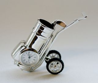 Golf Club Trolley. Miniature Novelty Carriage Clocks   Collectible.