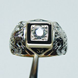 Vintage 32 Degree Masonic .50ct Diamond Ring 14K Gold 11g Heavy Estate 