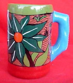 fancy colorful mexican hand painted souvenir beer mug time left