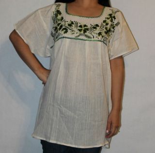   MANTA PEASANT HAND EMBROIDERED MEXICAN BLOUSE TOP 100% COTTON LARGE