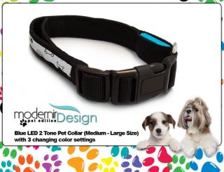 Bright Blue LED Pet Two Tone Collar Large Dog Shepherd Great Dane 