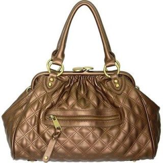 Soft quilted satchel handbag w/ detachable chain shoulder strap 