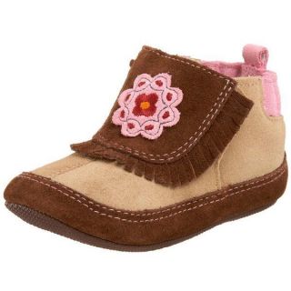 nip robeez booties boot moccasin shoes pink brown 3 6m sz 2
