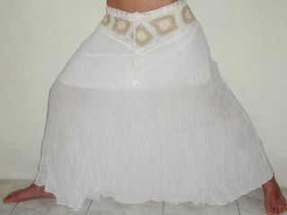 White Cotton Womens Crochet Long Skirt Boho Gypsy Hippie Waist Size 