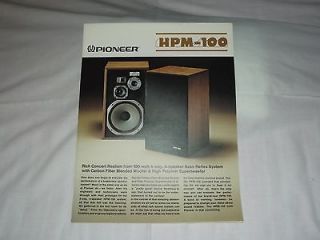 Pioneer HPM 100 Original Catalog / Brochure X Rare HPM 100 Speakers 