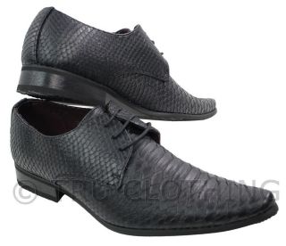 Mens Black Crocodile Leather Italian Design Pointed Shoes Laced