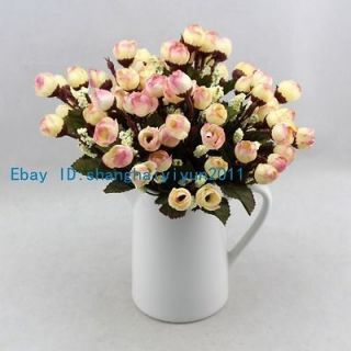 75 PCS Beautiful Mini Silk Roses Buds Artificial Flowers (Yellow Pink 