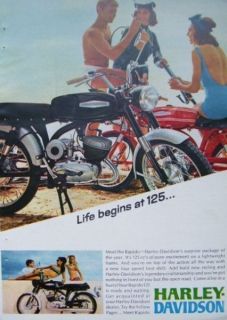 1967 HARLEY DAVIDSON RAPIDO 125 MOTORCYCLE AD Girls Bikini Beach