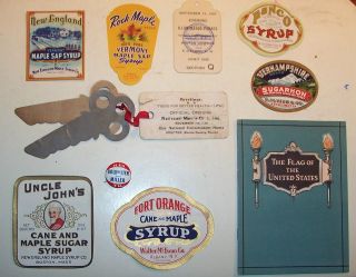 VINTAGE AMERICANA   1924 1964  10 ITEMS SOLD AS 1   LABELS, BUTTON 