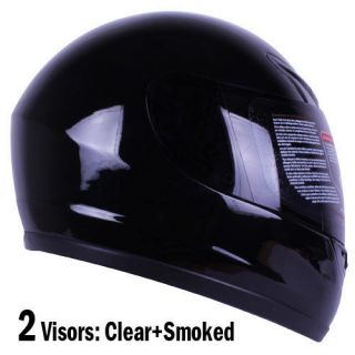 Gloss Black Full Face Motorcycle Helmet DOT +2 VISOR Size S, M, L, XL