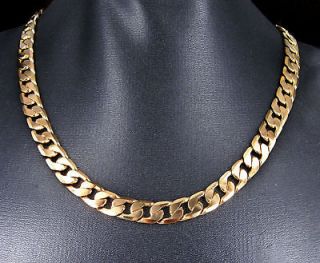 Bling 22K Yellow Gold GP 20 Chain Cuban Link Necklace 8mm Width Slim 