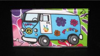   60s HIPPIE PEACE & LOVE VW VAN Vinyl&Fabric Checkbook Cover COOL