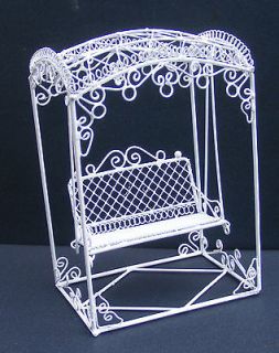   White Wire Garden Swing Seat Doll House Miniature Furniture Accessory