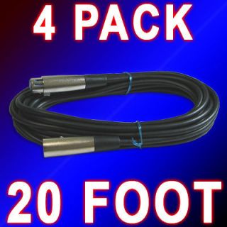 20 Foot feet XLR Microphone Mic extension Cables cords 4Pack Full 