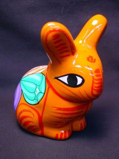 Ceramic Folk Art Porcelain Bunny Rabbit Figurine Barro Mini Old Vtg 
