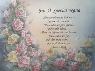 SPECIAL NANA OR NAN PERSONALIZED GRANDMOTHER POEM BIRTHDAY OR 