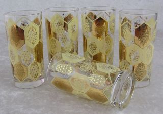 Vtg Gold Accented 12 oz Ice Tea Tumblers Cocktail Barware Bar Glasses 