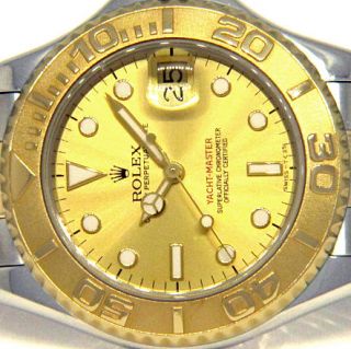 ROLEX YACHTMASTER STEEL & 18k YELLOW GOLD CHAMPAGNE DIAL MIDSIZE 
