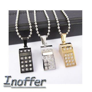 Men Gold&Black Stainless Steel Whistle Crystal Cahrm Pendant Necklace 
