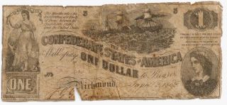 Act of April 18 1862 One Dollar Confederate Note Dated June 2 1862 Cat 