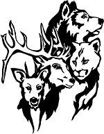   Animal Assortment Vinyl Sticker Decal Hunting deer wolf mountain lion