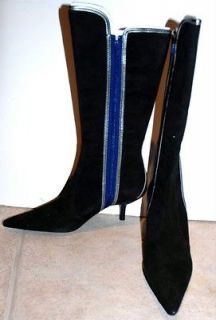 new fornarina tall suede leather boots black