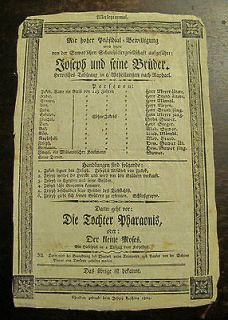 GERMAN 1824 Broadside FRAKTUR Font PLAY Joseph & His BROTHERS Poster 
