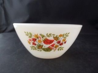 Arcopal France Glass Mixing Bowl 2 Cup 16 Oz Birds Flowers Leaves