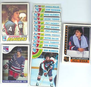 LOT OF 15 NEW YORK RANGERS CARDS FROM 1977 78 TO 1986 87 TOPPS OPC O 
