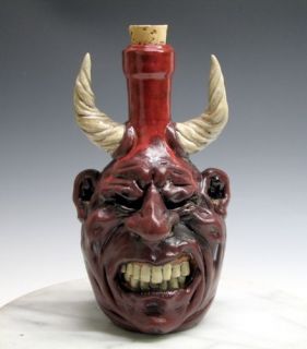 raku freak art red devil face jug by dangg one