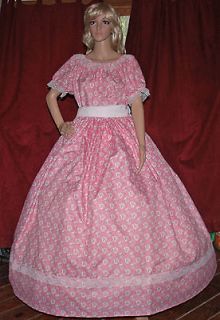 CIVIL WAR DICKENS PRAIRIE VICTORIAN LARP Pink Print Costume Dress Gown