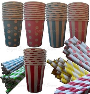 Paper Cups,Straws,Re​tro Polka Dots,Vintage Candy Stripes, Parties 