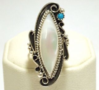 Navajo Mother of Pearl & Turquoise Sterling Silver Womens Ring 