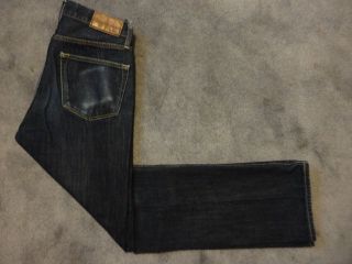   002 Low Rise Cuffable Straight Leg Dark Blue Denim Jeans 29 x 30.5