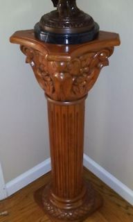 large wooden oak color marble top pedestal stand time left