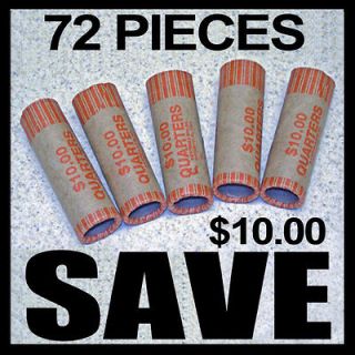 72 Rolls Preformed Coin Wrappers Paper Tubes For Quarters NF String 