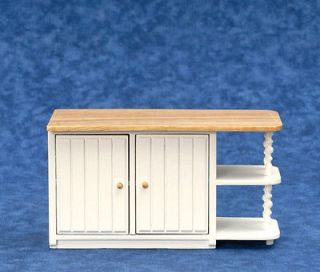 Dollhouse Kitchen Center Island in White with Oak Top & Knobs