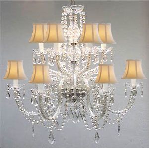 MURANO VENETIAN STYLE ALL CRYSTAL CHANDELIER WITH WHITE SHADES