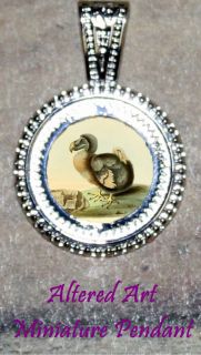 DODO BIRD altered Art Silver Ornament Frame Pendant for Necklace