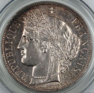 1870 A France 5 Francs PCGS AU 58, Cere avec legende, Silver Coin