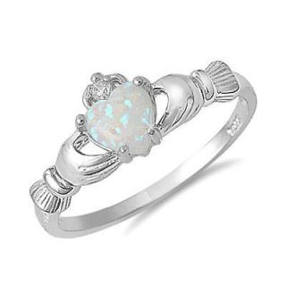 Sterling Silver Heart Shaped Opal Claddagh Ring Sizes 4 to 10  SR542