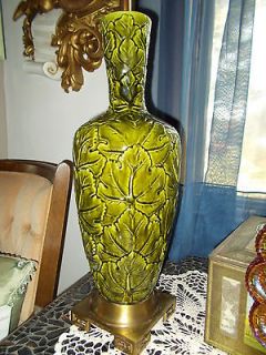 Vintage Grape Leaf Pottery Lamp,Green Majolica,Engli​sh/Italian?Bra 