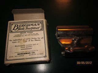 1920 BERGHMAN SKATE SHARPENER IN ORIGINAL BOX 3 X 3.5 X 1.5